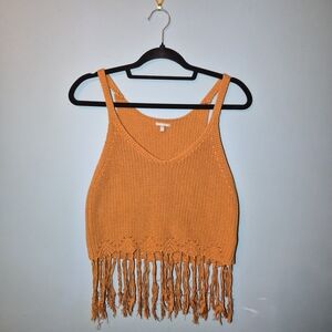 Charlotte Russe Orange Knit Fringe Crop Top